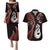 Personalised New Zealand Couples Puletasi Dress and Hawaiian Shirt Aotearoa Silver Fern With Manaia Maori Unique Red LT14 Red - Polynesian Pride