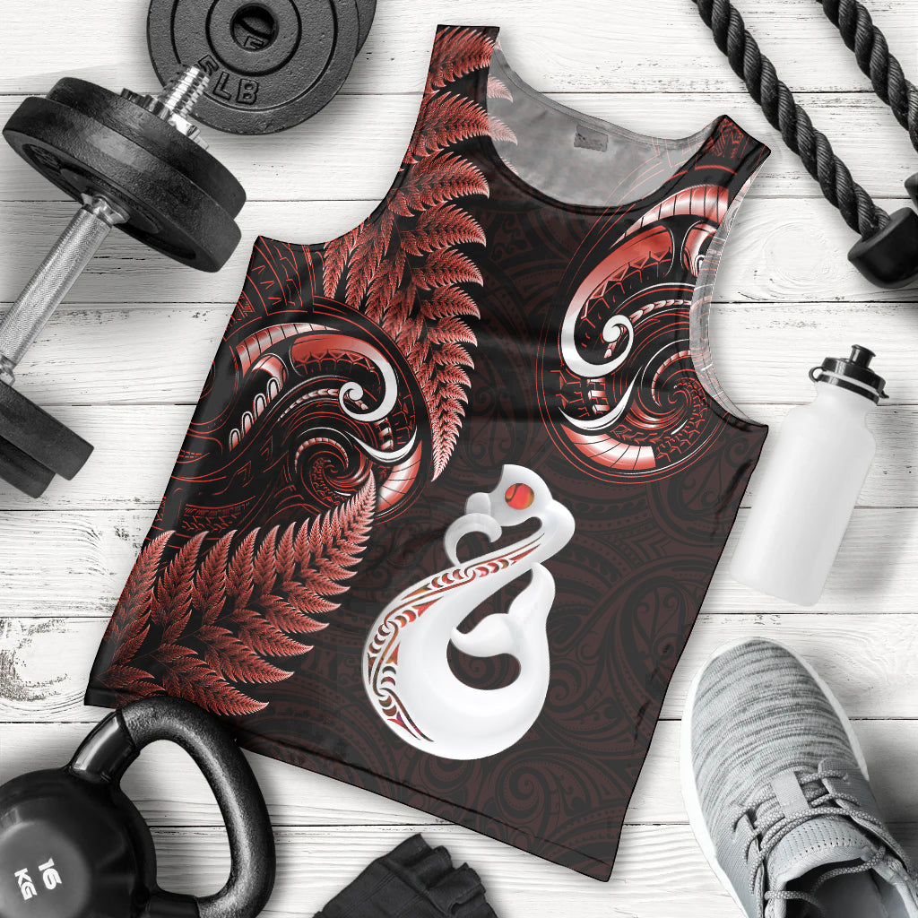 Personalised New Zealand Men Tank Top Aotearoa Silver Fern With Manaia Maori Unique Red LT14 Red - Polynesian Pride