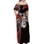 Personalised New Zealand Off Shoulder Maxi Dress Aotearoa Silver Fern With Manaia Maori Unique Red LT14 - Polynesian Pride