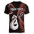 Personalised New Zealand Women V Neck T Shirt Aotearoa Silver Fern With Manaia Maori Unique Red LT14 - Polynesian Pride