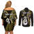 Personalised New Zealand Couples Off Shoulder Short Dress and Long Sleeve Button Shirts Aotearoa Silver Fern With Manaia Maori Unique Gold LT14 - Polynesian Pride