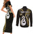 Personalised New Zealand Couples Short Sleeve Bodycon Dress and Long Sleeve Button Shirts Aotearoa Silver Fern With Manaia Maori Unique Gold LT14 - Polynesian Pride