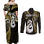 Personalised New Zealand Couples Off Shoulder Maxi Dress and Long Sleeve Button Shirts Aotearoa Silver Fern With Manaia Maori Unique Gold LT14 - Polynesian Pride