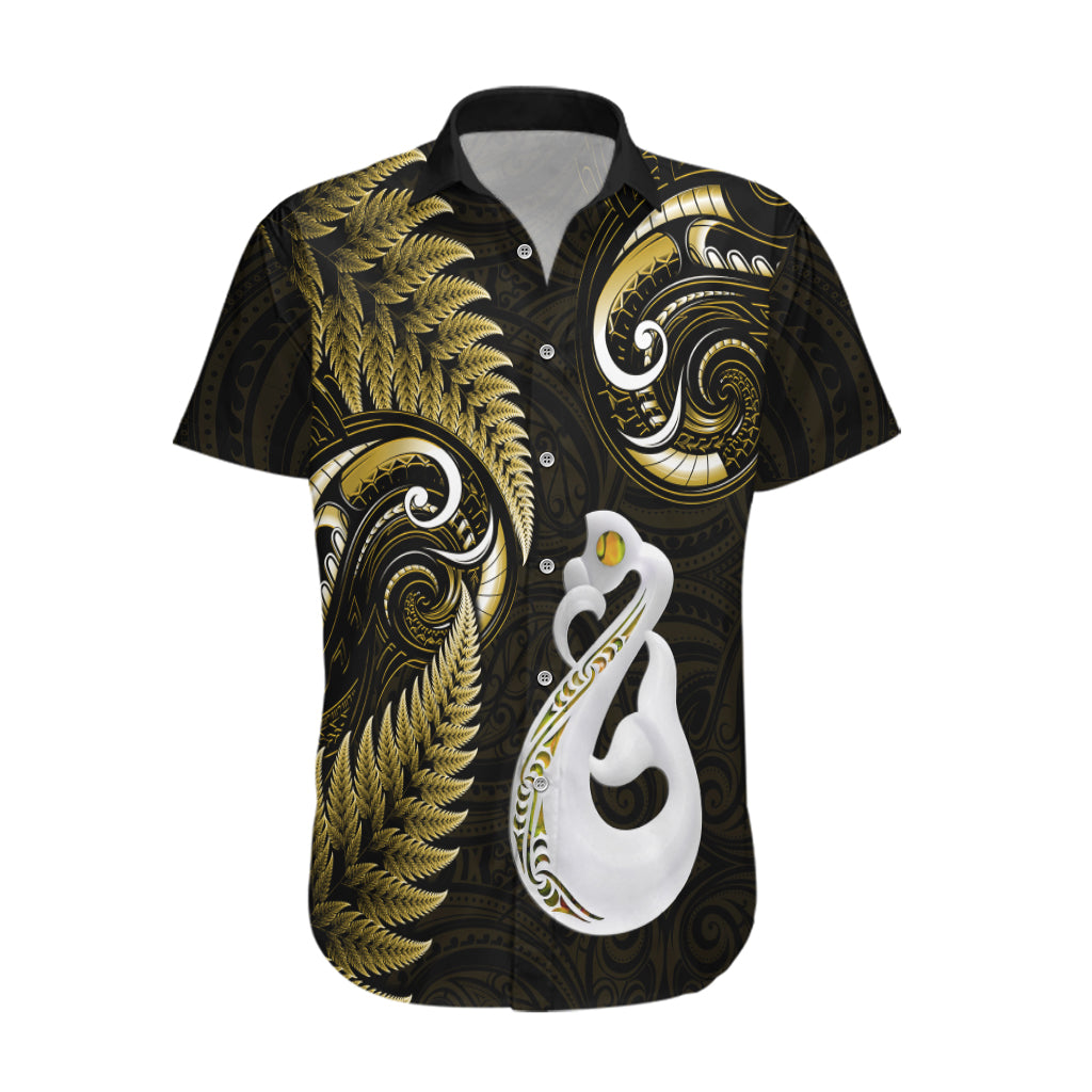 Personalised New Zealand Hawaiian Shirt Aotearoa Silver Fern With Manaia Maori Unique Gold LT14 Gold - Polynesian Pride