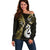 Personalised New Zealand Off Shoulder Sweater Aotearoa Silver Fern With Manaia Maori Unique Gold LT14 Women Gold - Polynesian Pride