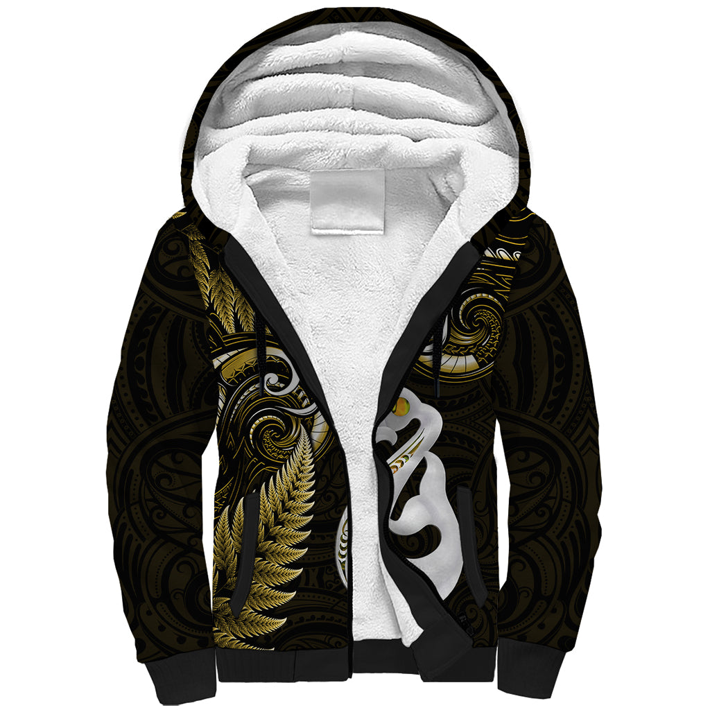 Personalised New Zealand Sherpa Hoodie Aotearoa Silver Fern With Manaia Maori Unique Gold LT14 Unisex Gold - Polynesian Pride