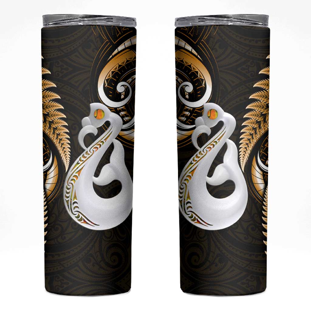 New Zealand Skinny Tumbler Aotearoa Silver Fern With Manaia Maori Unique Gold