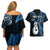 Personalised New Zealand Couples Off Shoulder Short Dress and Hawaiian Shirt Aotearoa Silver Fern With Manaia Maori Unique Blue LT14 - Polynesian Pride