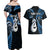 Personalised New Zealand Couples Off Shoulder Maxi Dress and Hawaiian Shirt Aotearoa Silver Fern With Manaia Maori Unique Blue LT14 - Polynesian Pride