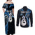 Personalised New Zealand Couples Off Shoulder Maxi Dress and Long Sleeve Button Shirts Aotearoa Silver Fern With Manaia Maori Unique Blue LT14 - Polynesian Pride