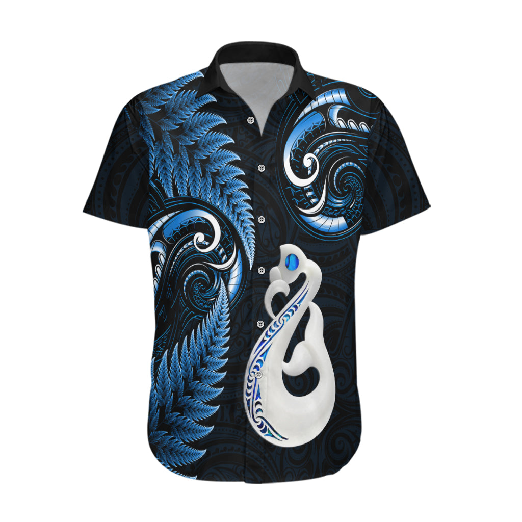 Personalised New Zealand Hawaiian Shirt Aotearoa Silver Fern With Manaia Maori Unique Blue LT14 Blue - Polynesian Pride