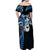 Personalised New Zealand Off Shoulder Maxi Dress Aotearoa Silver Fern With Manaia Maori Unique Blue LT14 - Polynesian Pride