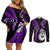 Personalised New Zealand Couples Off Shoulder Short Dress and Long Sleeve Button Shirts Aotearoa Silver Fern With Manaia Maori Unique Purple LT14 Purple - Polynesian Pride