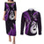 Personalised New Zealand Couples Puletasi Dress and Long Sleeve Button Shirts Aotearoa Silver Fern With Manaia Maori Unique Purple LT14 Purple - Polynesian Pride