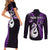 Personalised New Zealand Couples Short Sleeve Bodycon Dress and Long Sleeve Button Shirts Aotearoa Silver Fern With Manaia Maori Unique Purple LT14 - Polynesian Pride