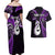 Personalised New Zealand Couples Off Shoulder Maxi Dress and Hawaiian Shirt Aotearoa Silver Fern With Manaia Maori Unique Purple LT14 - Polynesian Pride