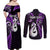 Personalised New Zealand Couples Off Shoulder Maxi Dress and Long Sleeve Button Shirts Aotearoa Silver Fern With Manaia Maori Unique Purple LT14 - Polynesian Pride