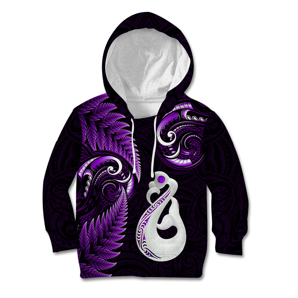 Personalised New Zealand Kid Hoodie Aotearoa Silver Fern With Manaia Maori Unique Purple LT14 Hoodie Purple - Polynesian Pride