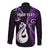 Personalised New Zealand Long Sleeve Button Shirt Aotearoa Silver Fern With Manaia Maori Unique Purple LT14 - Polynesian Pride