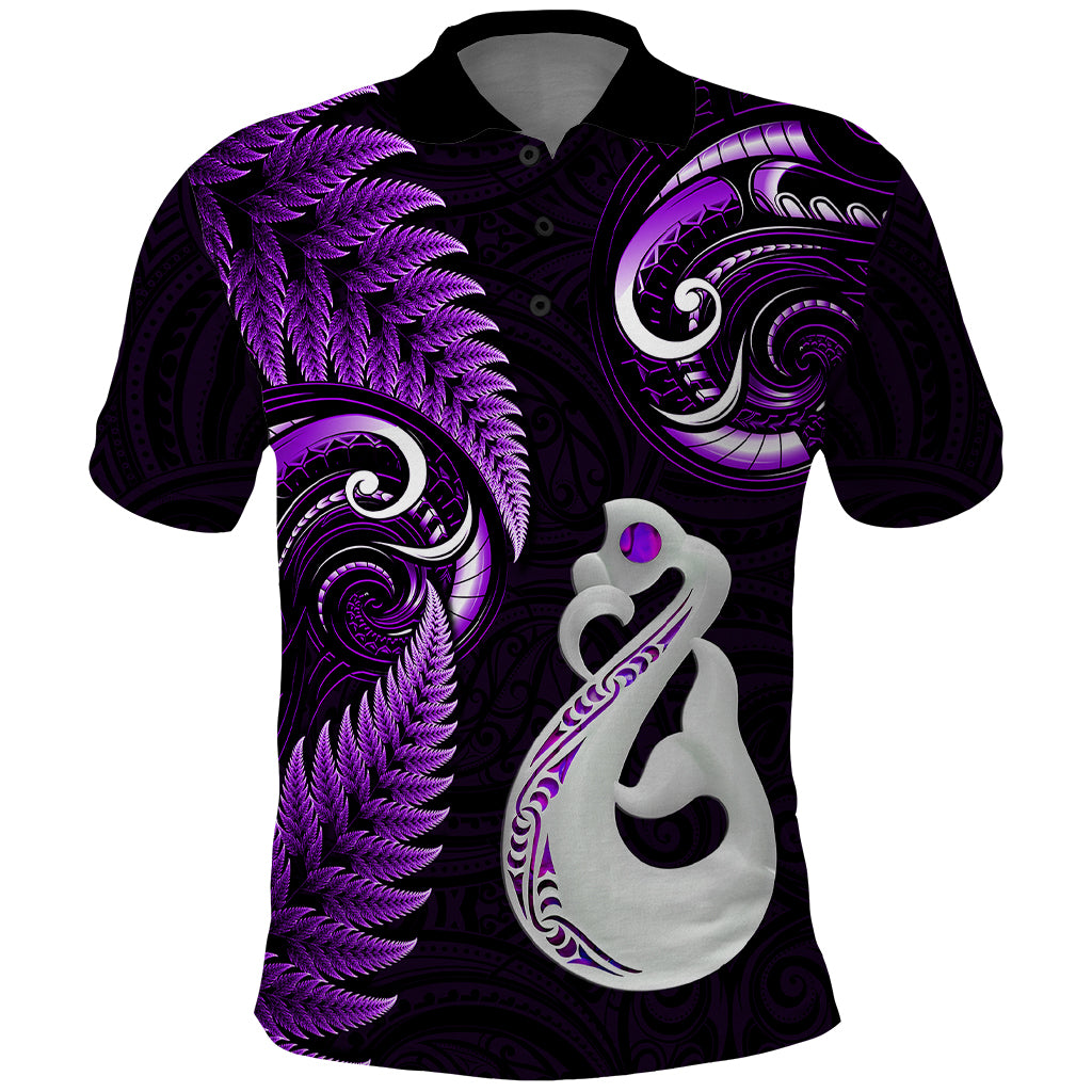 Custom New Zealand Polo Shirt Aotearoa Silver Fern With Manaia Maori Unique Purple LT14 Purple - Polynesian Pride