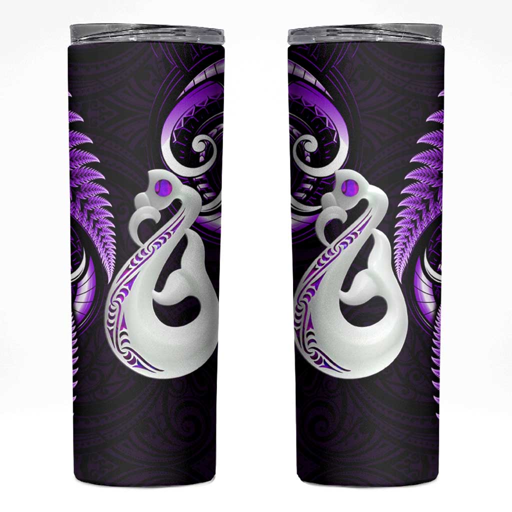 New Zealand Skinny Tumbler Aotearoa Silver Fern With Manaia Maori Unique Purple