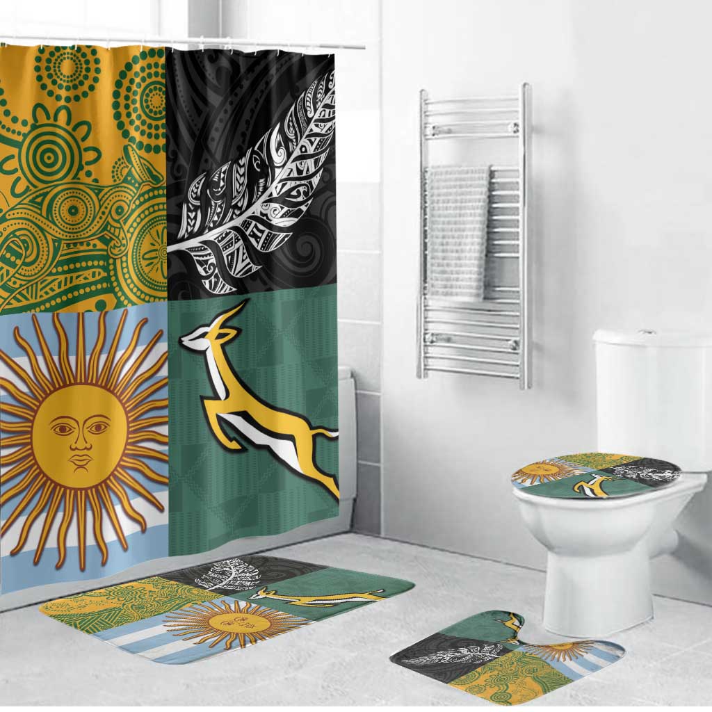 Rugby 2025 Championship Bathroom Set Combination of Southern Hemisphere Countries LT14 Bathroom Set (4 pcs) Black - Polynesian Pride