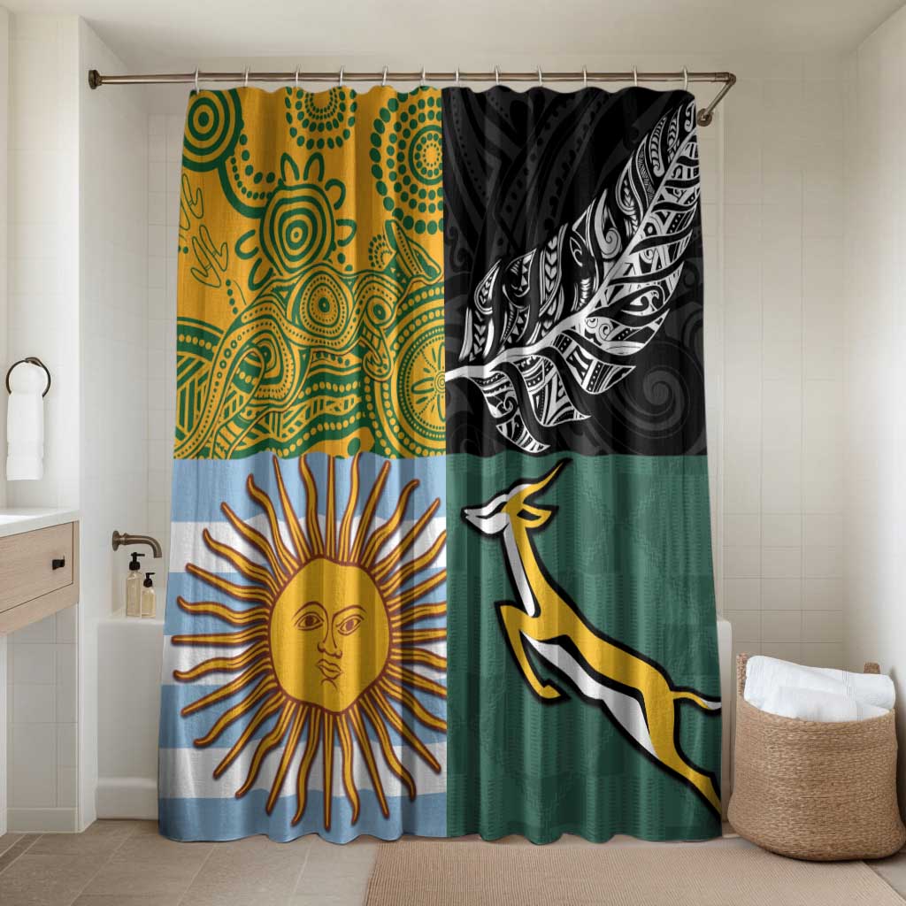 Rugby 2025 Championship Bathroom Set Combination of Southern Hemisphere Countries LT14 Shower Curtain Only Black - Polynesian Pride
