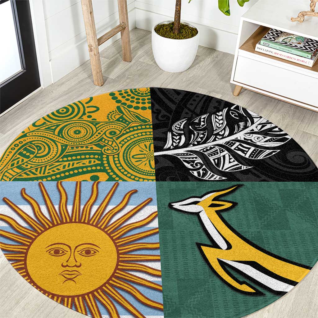 Rugby 2025 Championship Round Carpet Combination of Southern Hemisphere Countries LT14 Black - Polynesian Pride