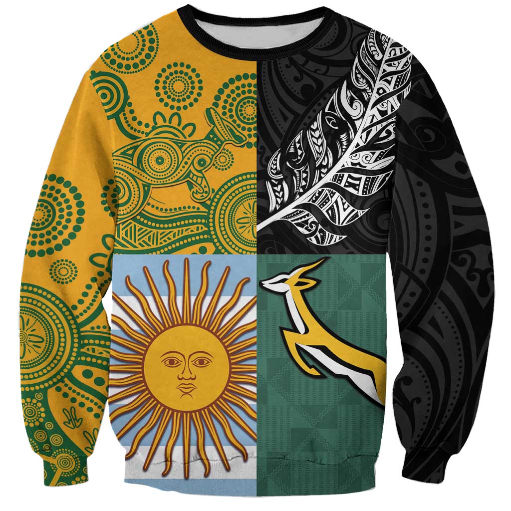Personalised Rugby 2025 Championship Sweatshirt Combination of Southern Hemisphere Countries LT14 Unisex Black - Polynesian Pride