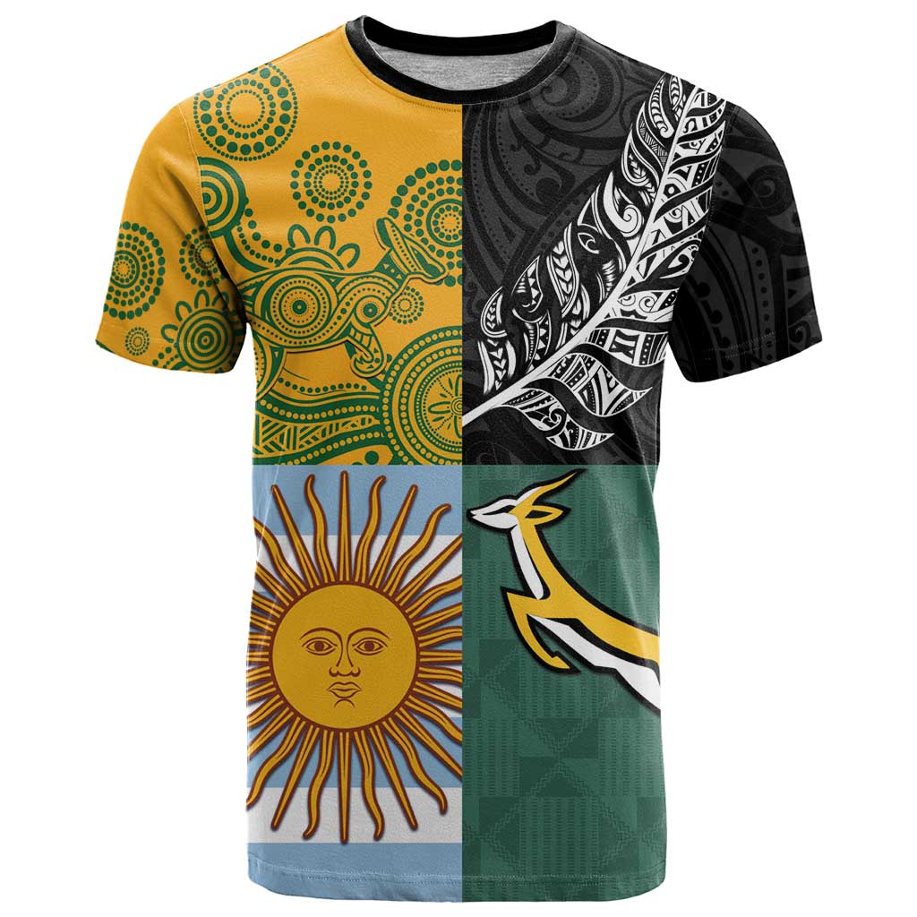 Personalised Rugby 2025 Championship T Shirt Combination of Southern Hemisphere Countries LT14 Black - Polynesian Pride