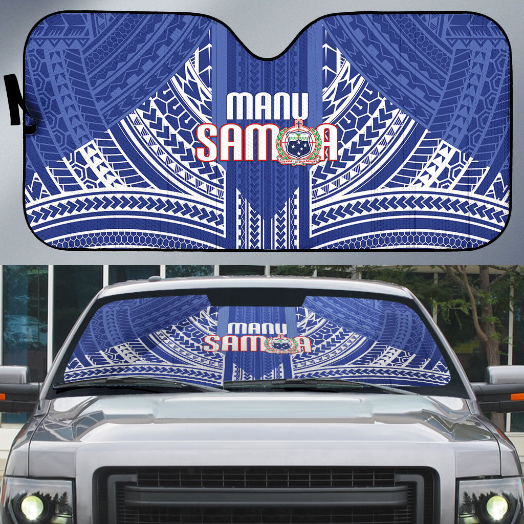 Manu Samoa Rugby 2026 Auto Sun Shade Samoan Pattern LT14 Blue - Polynesian Pride