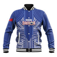 Custom Manu Samoa Rugby 2026 Baseball Jacket Samoan Pattern LT14 Unisex Blue - Polynesian Pride