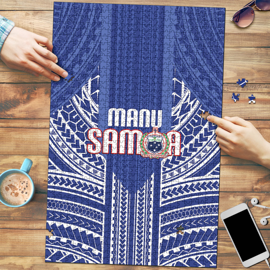 Manu Samoa Rugby 2026 Puzzle Samoan Pattern LT14 Blue - Polynesian Pride