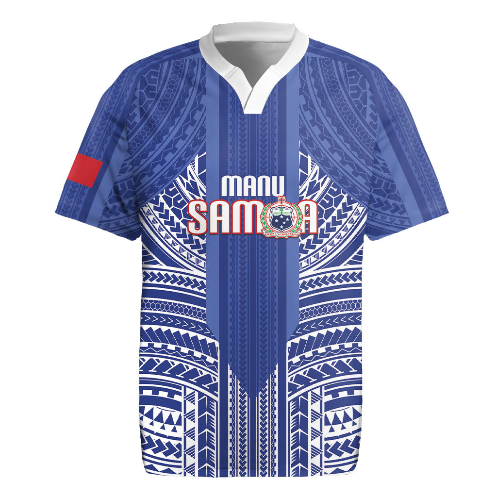 Custom Manu Samoa Rugby 2026 Rugby Jersey Samoan Pattern LT14 Blue - Polynesian Pride