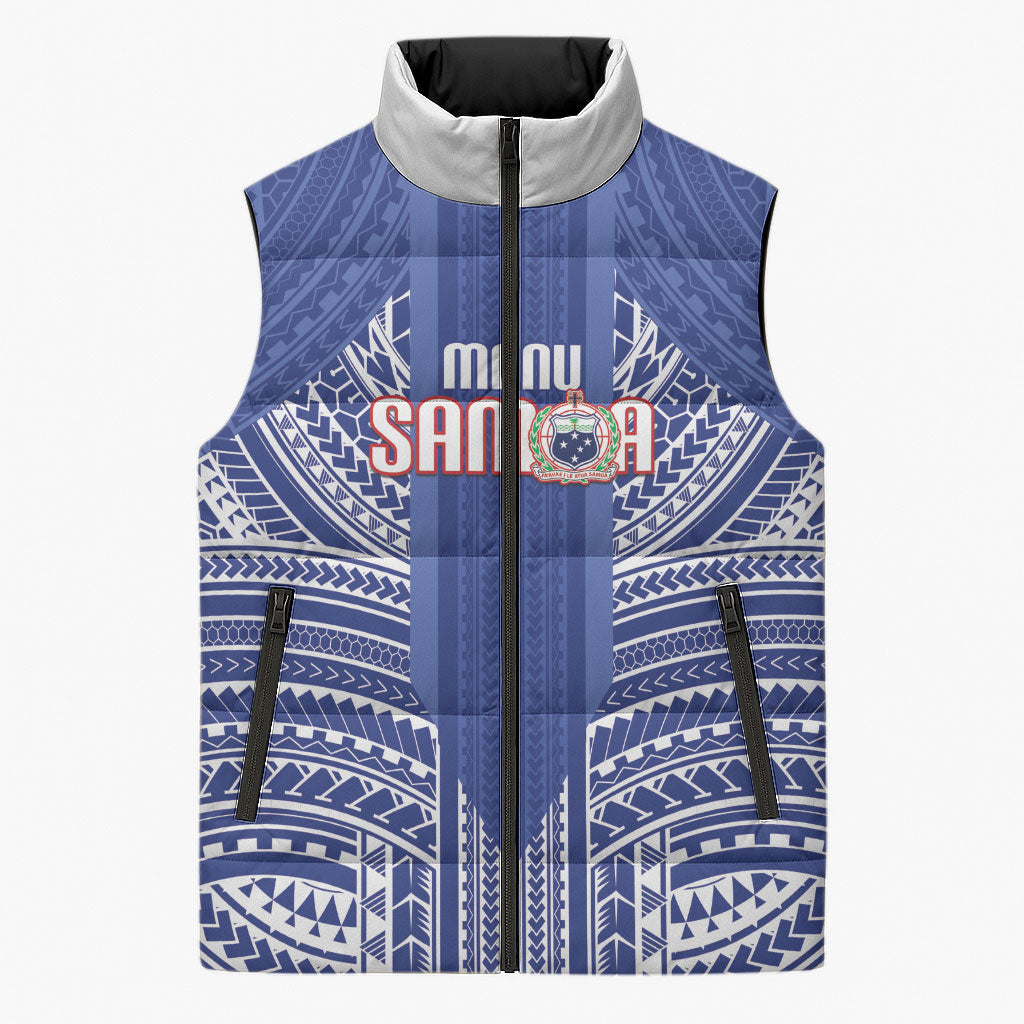 Custom Manu Samoa Rugby 2026 Sleeveless Puffer Jacket Samoan Pattern LT14 Unisex Blue - Polynesian Pride