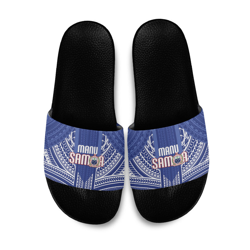 Manu Samoa Rugby 2026 Slide Sandals Samoan Pattern LT14 Blue - Polynesian Pride