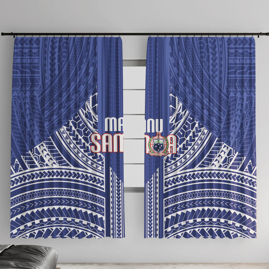 Manu Samoa Rugby 2026 Window Curtain Samoan Pattern LT14 With Hooks Blue - Polynesian Pride