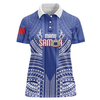 Custom Manu Samoa Rugby 2026 Women Polo Shirt Samoan Pattern LT14 Female Blue - Polynesian Pride