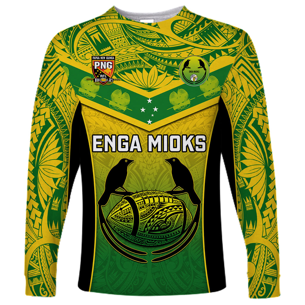 Custom Papua New Guinea Rugby Long Sleeve Shirt Enga Mioks PNG Polynesian Pattern LT14 Unisex Green - Polynesian Pride