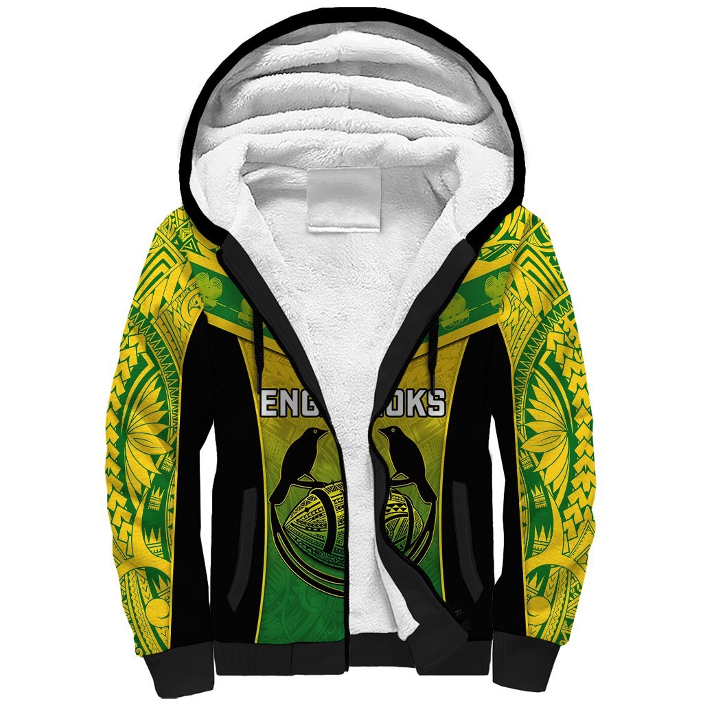 Custom Papua New Guinea Rugby Sherpa Hoodie Enga Mioks PNG Polynesian Pattern LT14 Unisex Green - Polynesian Pride