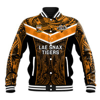 Papua New Guinea Rugby Baseball Jacket Lae Snax Tigers PNG Polynesian Pattern LT14 Unisex Orange - Polynesian Pride