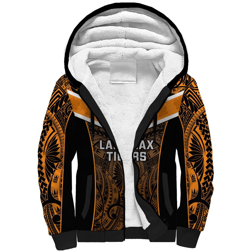 Papua New Guinea Rugby Sherpa Hoodie Lae Snax Tigers PNG Polynesian Pattern LT14 Unisex Orange - Polynesian Pride