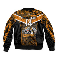 Custom Papua New Guinea Rugby Sleeve Zip Bomber Jacket Lae Snax Tigers PNG Polynesian Pattern LT14 - Polynesian Pride