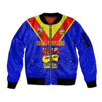 Papua New Guinea Rugby Sleeve Zip Bomber Jacket Hela Wigmen PNG Polynesian Pattern LT14 Unisex Blue - Polynesian Pride