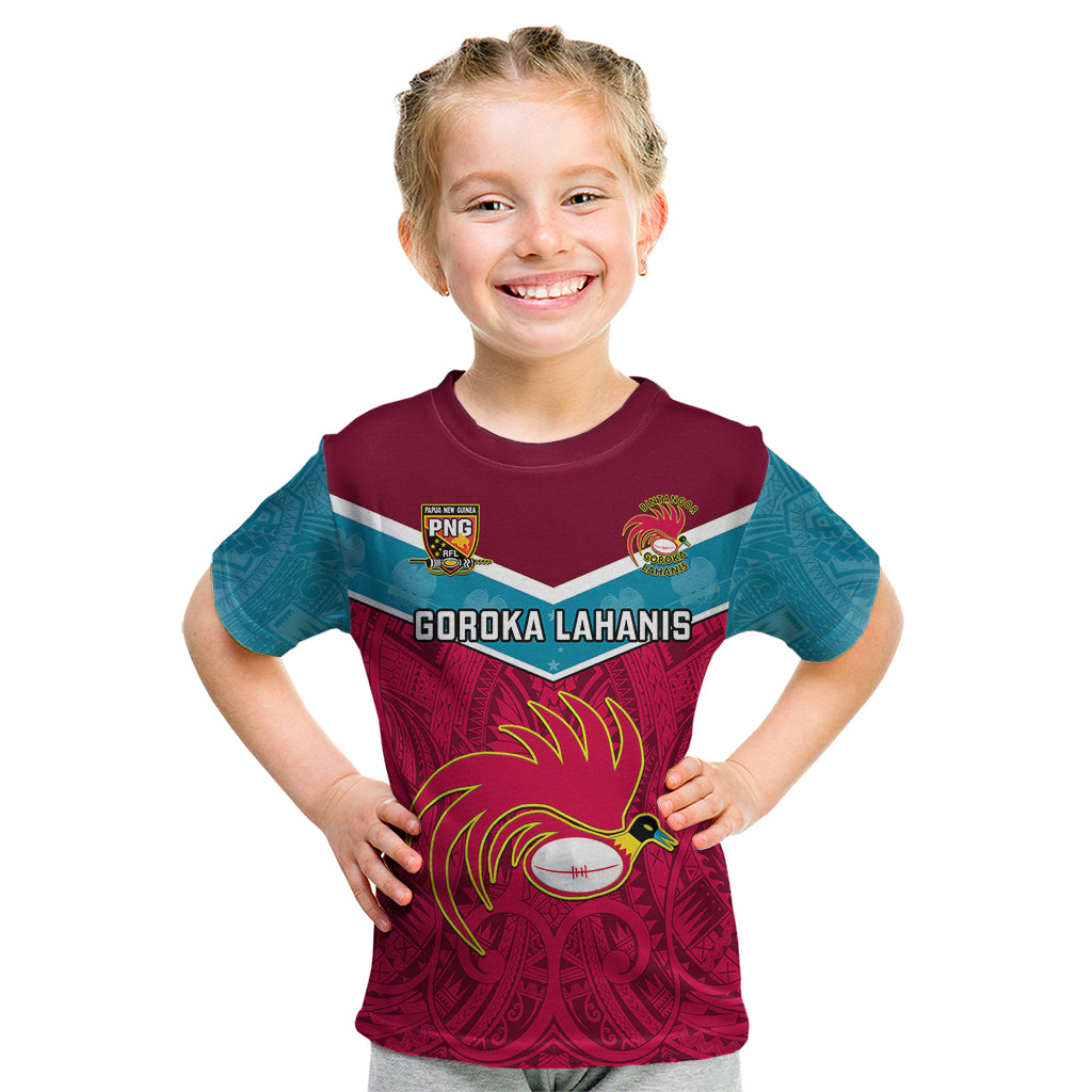 Papua New Guinea Rugby Kid T Shirt Goroka Lahanis PNG Polynesian Pattern LT14 Red - Polynesian Pride