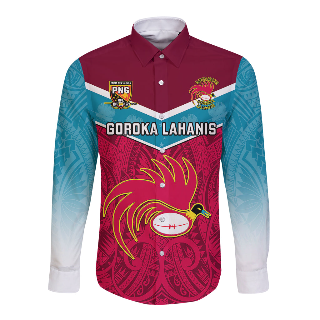 Custom Papua New Guinea Rugby Long Sleeve Button Shirt Goroka Lahanis PNG Polynesian Pattern LT14 Unisex Red - Polynesian Pride