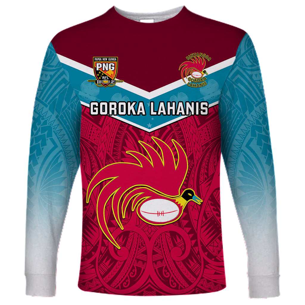 Custom Papua New Guinea Rugby Long Sleeve Shirt Goroka Lahanis PNG Polynesian Pattern LT14 Unisex Red - Polynesian Pride