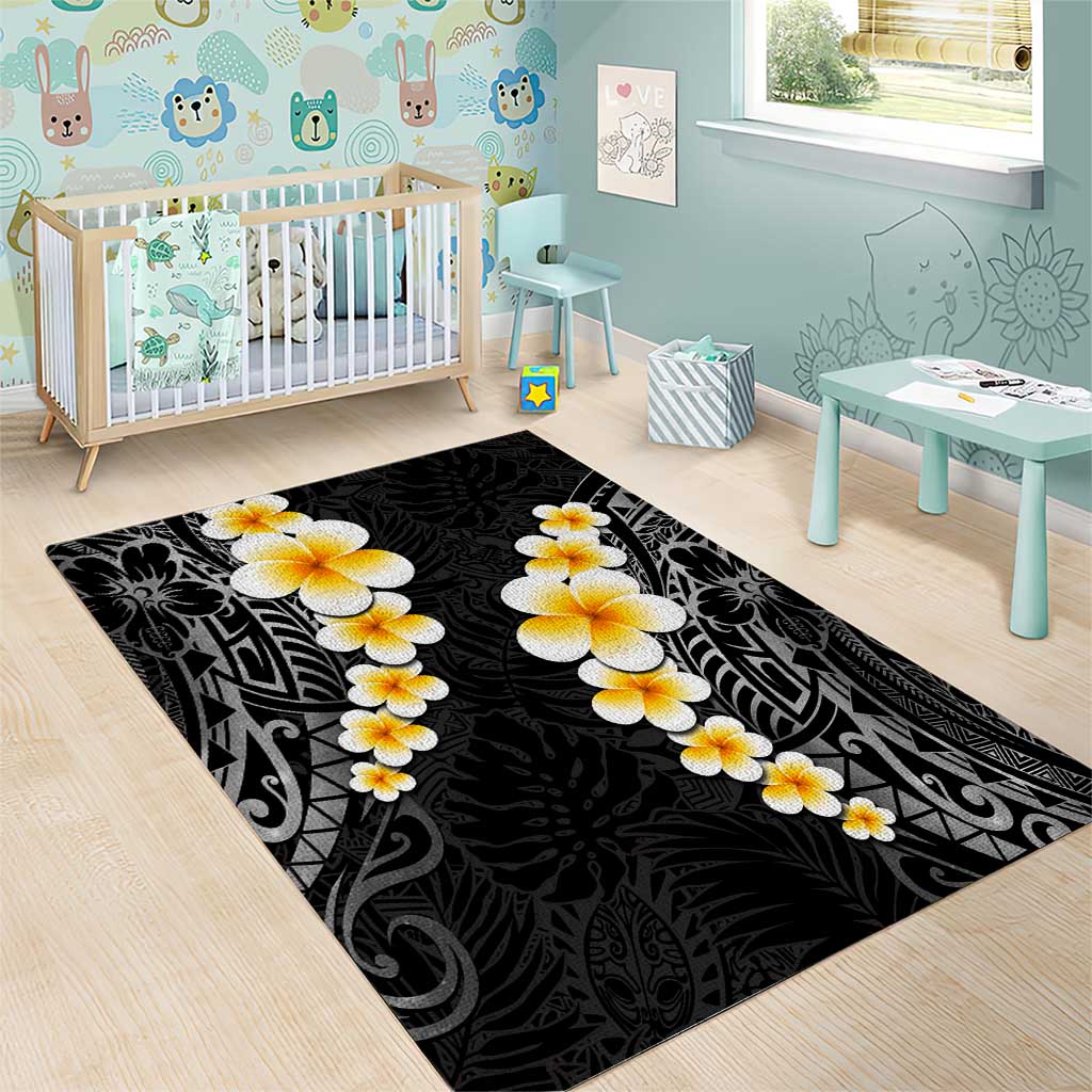 Black Tropical Plumeria With Galaxy Polynesian Art Area Rug LT14 - Polynesian Pride