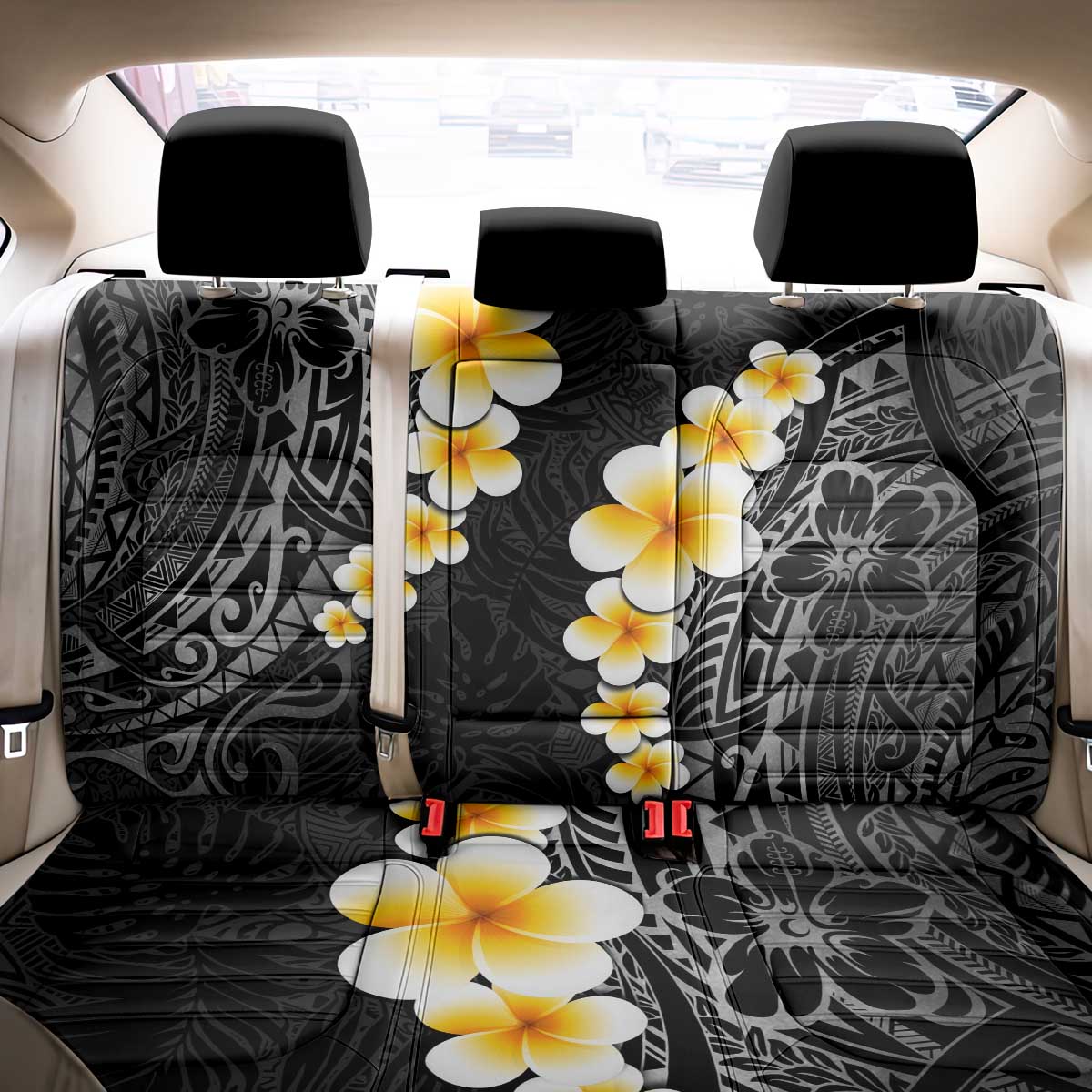 Black Tropical Plumeria With Galaxy Polynesian Art Back Car Seat Cover LT14 - Polynesian Pride