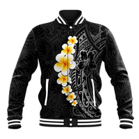 Black Tropical Plumeria With Galaxy Polynesian Art Baseball Jacket LT14 Unisex Black - Polynesian Pride
